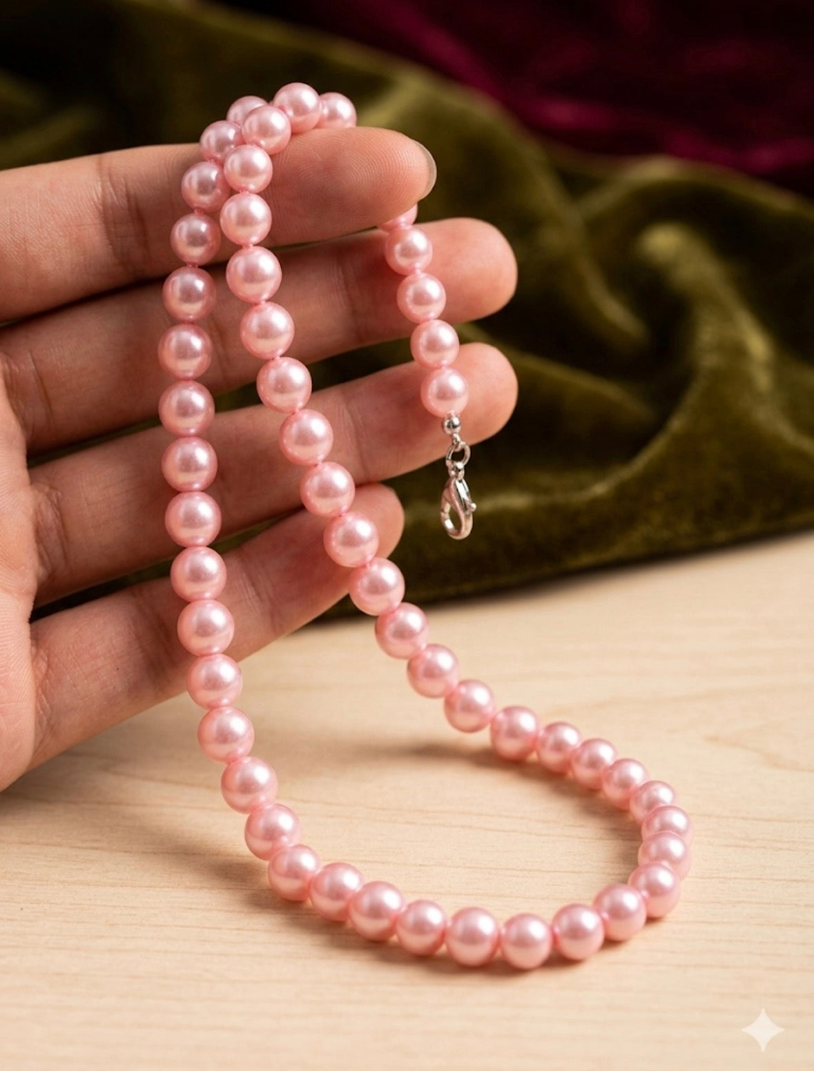 Collana Girocollo di Perle Rosa Glossy - Stile Bon Ton